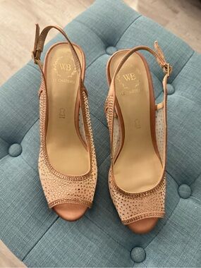 Peachy Blush Sparkly Rhinestone Slingback Heels W7